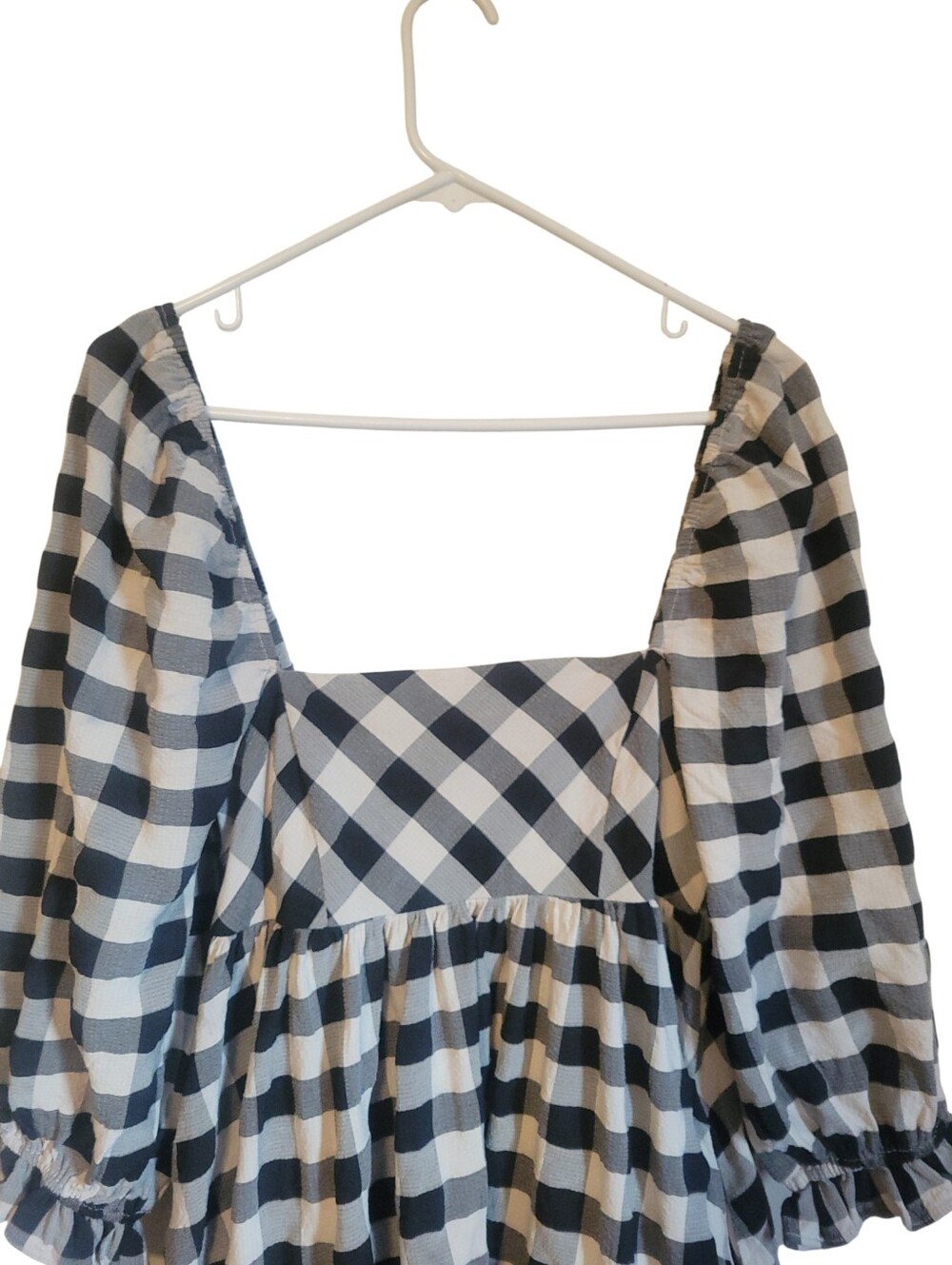 Storia Black White Gingham Babydoll Mini Dress Small Square Neck Puff Sleeve - Picture 4 of 10